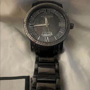 Akribos XXIV Black Ceramic Men's Watch with Crystal Bezel
